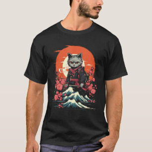Japanese Samurai Ninja Cat Retro Tattoo Graphic 34 T-Shirt