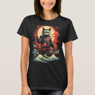 Japanese Samurai Ninja Cat Retro Tattoo Graphic 37 T-Shirt