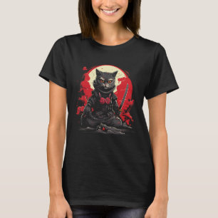 Japanese Samurai Ninja Cat Retro Tattoo Graphic 38 T-Shirt