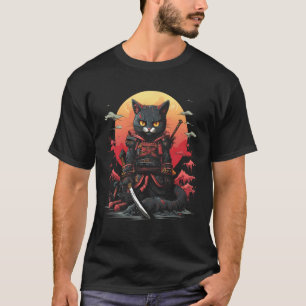 Japanese Samurai Ninja Cat Retro Tattoo Graphic # T-Shirt
