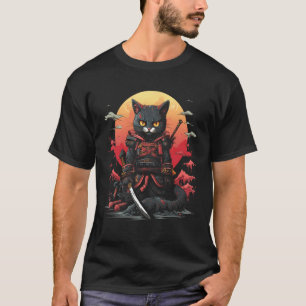 Japanese Samurai Ninja Cat Retro Tattoo Graphic # T-Shirt