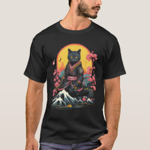 Japanese Samurai Ninja Cat Retro  Tattoo Graphic # T-Shirt