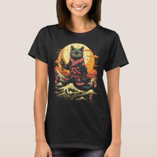 Japanese Samurai Ninja Cat Retro Tattoo Graphic # T-Shirt