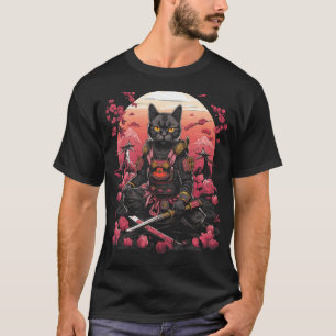 Japanese Samurai Ninja Cat Retro Tattoo Graphic # T-Shirt