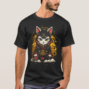 Japanese Samurai Ninja Cat Retro Tattoo Graphic # T-Shirt