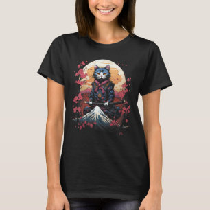 Japanese Samurai Ninja Cat Retro Tattoo Graphic # T-Shirt