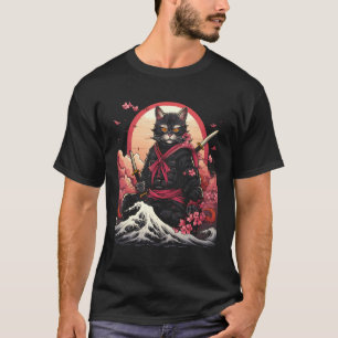 Japanese Samurai Ninja Cat Retro Tattoo Graphic # T-Shirt