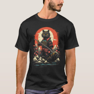 Japanese Samurai Ninja Cat Retro Tattoo Graphic # T-Shirt