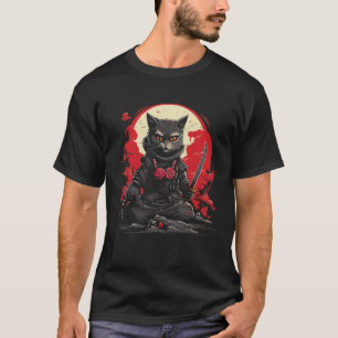 Japanese Samurai Ninja Cat Retro  Tattoo Graphic # T-Shirt
