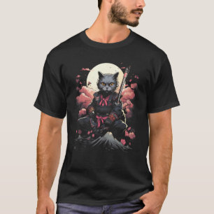 Japanese Samurai Ninja Cat Retro Tattoo Graphic # T-Shirt