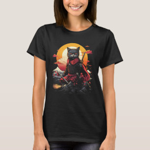 Japanese Samurai Ninja Cat Retro Tattoo Graphic # T-Shirt