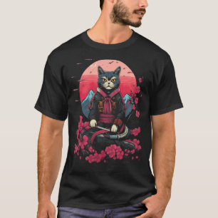 Japanese Samurai Ninja Cat Retro Tattoo Graphic # T-Shirt