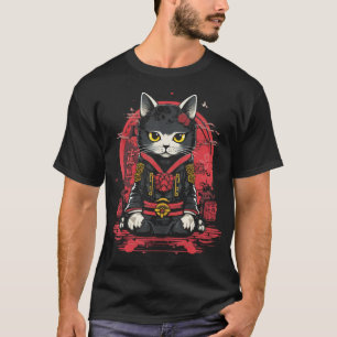 Japanese Samurai Ninja Cat Retro Tattoo Graphic # T-Shirt