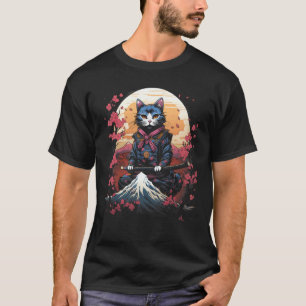 Japanese Samurai Ninja Cat Retro Tattoo Graphic # T-Shirt