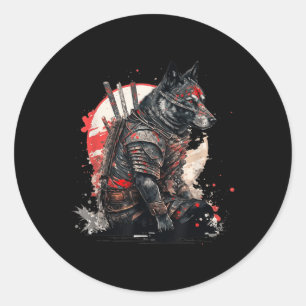 Japanese Samurai Ninja Dog Kawaii Tattoo Graphic  Classic Round Sticker