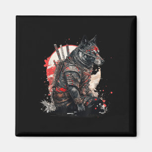 Japanese Samurai Ninja Dog Kawaii Tattoo Graphic  Magnet