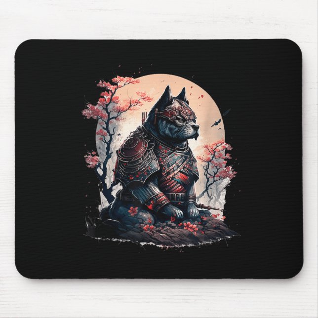 Japanese Samurai Ninja Dog Tattoo Graphic For Men  Mouse Mat (Front)