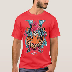 Japanese Samurai Ninja Tiger Kawaii Tattoo Graphic T-Shirt