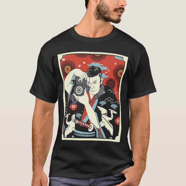 Japanese Samurai Photographer Warrior Camera Katan T-Shirt (Front)