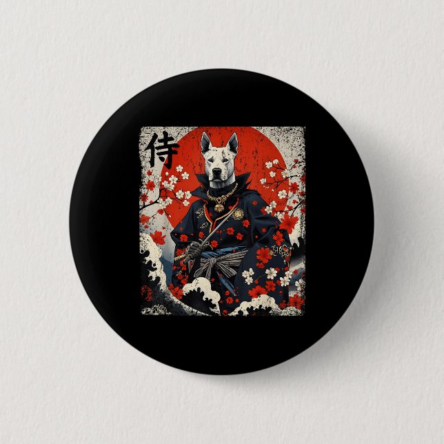 Japanese Samurai Pitbull Tattoo Kawaii Ukiyo-e Nin 6 Cm Round Badge (Front)
