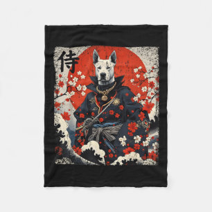 Japanese Samurai Pitbull Tattoo Kawaii Ukiyo-e Nin Fleece Blanket