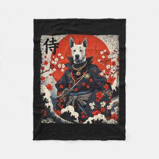 Japanese Samurai Pitbull Tattoo Kawaii Ukiyo-e Nin Fleece Blanket