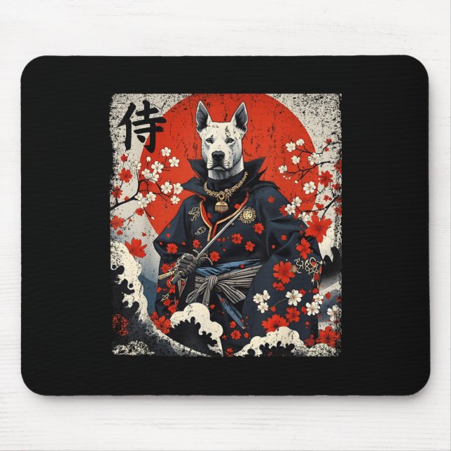 Japanese Samurai Pitbull Tattoo Kawaii Ukiyo-e Nin Mouse Mat (Front)