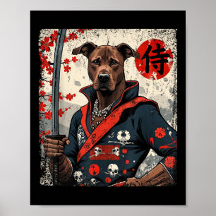 Japanese Samurai Pitbull Tattoo Kawaii Ukiyo-e Nin Poster