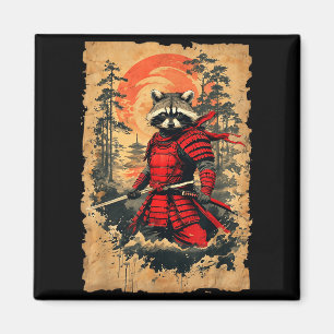 Japanese Samurai Raccoon Warrior Vintage Style Gra Magnet