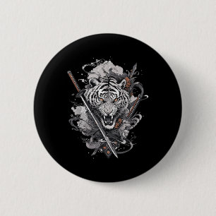 Japanese Samurai Ronin Sword Katana Japan Tiger Ta 6 Cm Round Badge