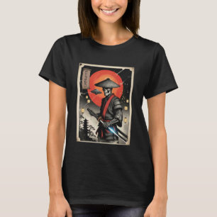 Japanese Samurai Skeleton Alien UFO Vintage Ukiyo- T-Shirt