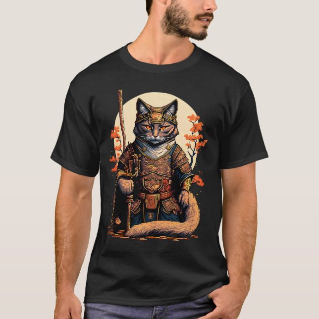 Japanese Samurai Sword Cat Warrior Samurai Cat T-Shirt (Front)