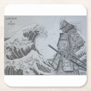 Japanese samurai&ukiyoe original art square paper coaster