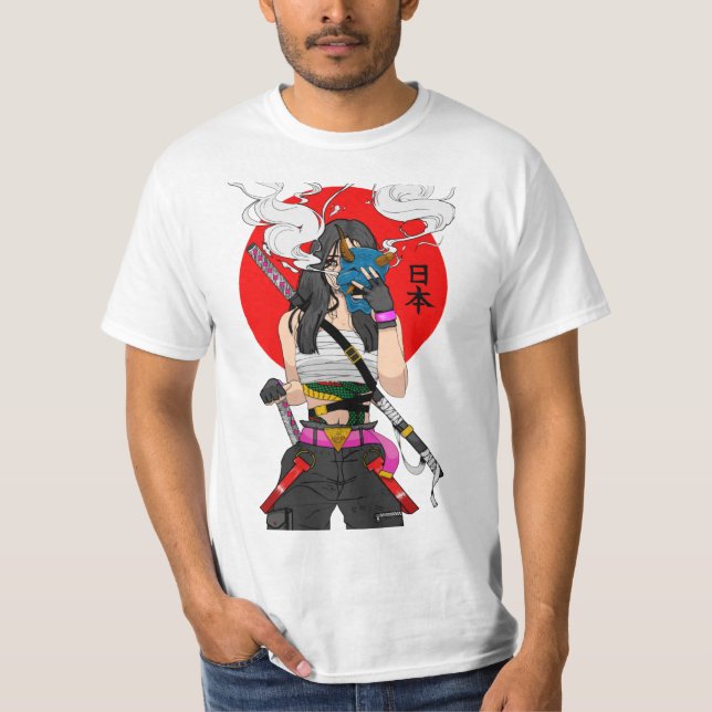 Japanese Samurai Vaporwave Cool Girl  T-Shirt (Front)