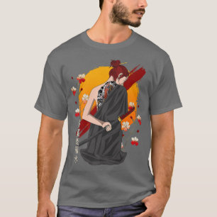 Japanese Samurai Vintage Sakura Cherry Blossom Kat T-Shirt
