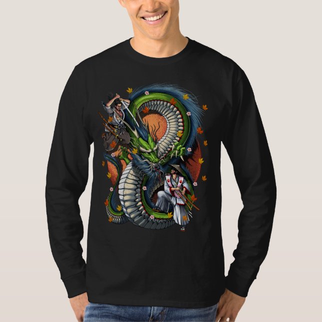 Japanese Samurai vs Dragon T-Shirt (Front)