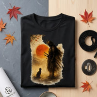 Japanese Samurai Warrior & Black Cat Art
