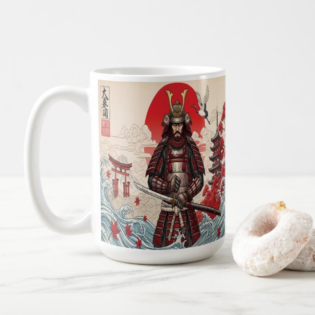 Japanese Samurai Warrior  Coffee Mug (With Donut)