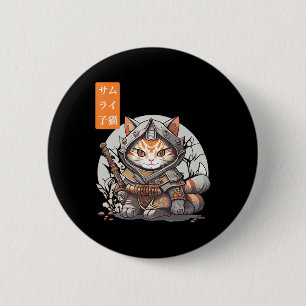 Japanese Samurai Warrior Kawaii Cat Anime Lover 6 Cm Round Badge