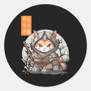 Japanese Samurai Warrior Kawaii Cat Anime Lover Classic Round Sticker