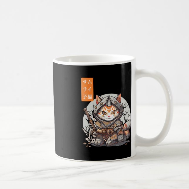 Japanese Samurai Warrior Kawaii Cat Anime Lover  Coffee Mug (Right)