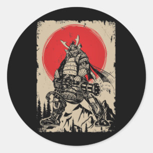 Japanese Samurai Warrior with Gun Classic Round Sticker