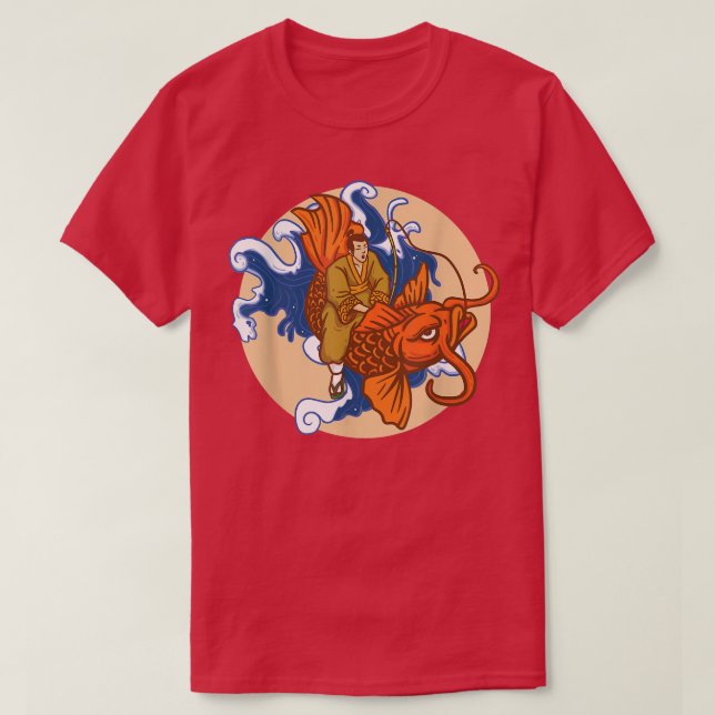 Japanese Samurai Wave Goldfish Orange Carp Fish Ko T-Shirt (Design Front)