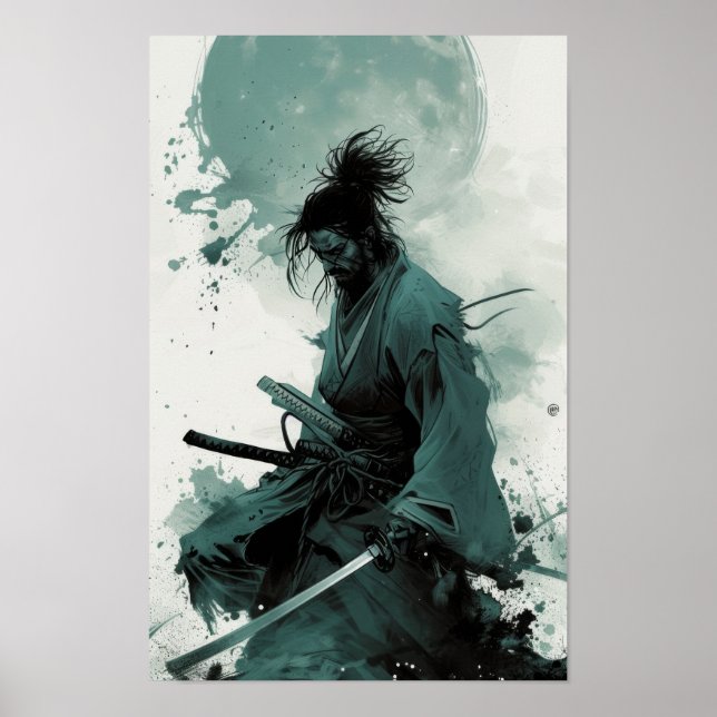 Japanese Samurai with a Cool Gaze - Poster Print (Front)