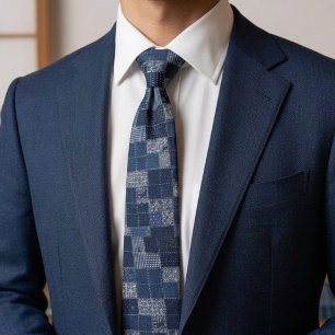 Japanese Sashiko Patchwork Pattern Tie