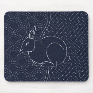 Japanese sashiko rabbit mouse mat