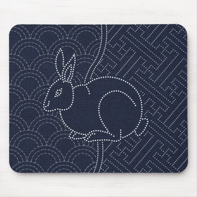 Japanese sashiko rabbit mouse mat (Front)