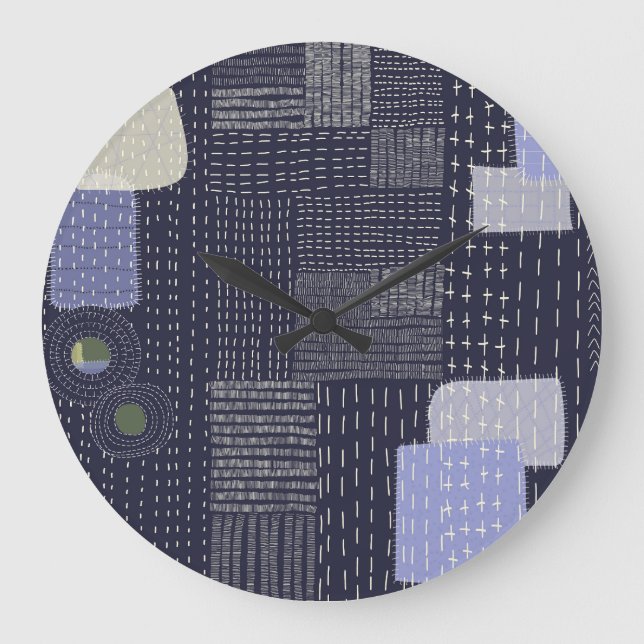 Japanese sashiko stiches resembling pattern large clock (Front)
