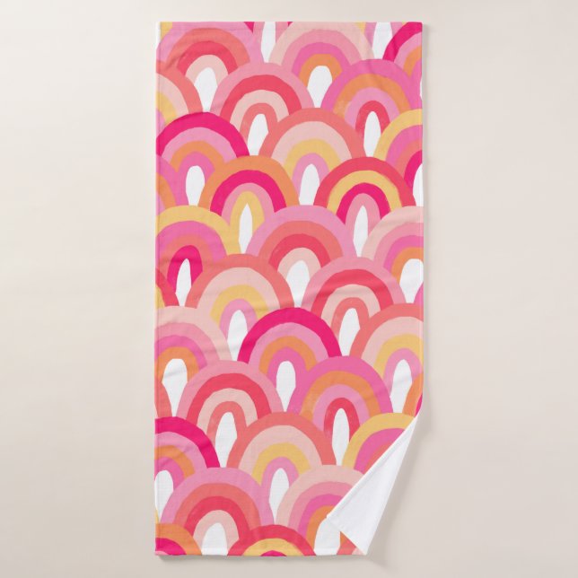 Japanese scallops seamless pattern, colourful rain bath towel (Bath Towel)