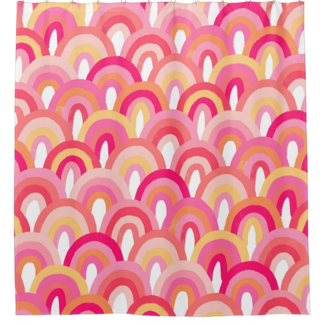 Japanese scallops seamless pattern, colourful rain shower curtain (Front)